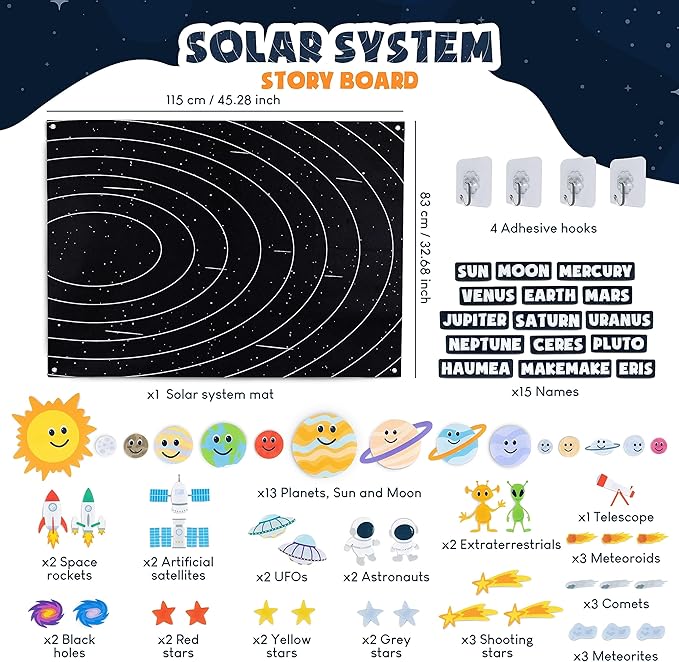 Solar System for Kids Toys with 61 Felt Figures - BONNYCO | Space Montessori Toys, Girls Boys Birthday Gifts Planets | Felt Board for Toddlers Story, Educational Kids Gifts 3 4 5 6 7 8 Years Christmas