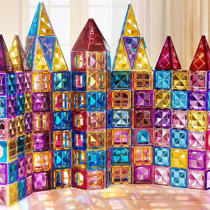 52 Pcs Magnetic Tiles for Kids Ages 4-8,Building Toys Magnetic Blocks for Kids Ages 4-8,Toddlers Educational Magnet Construction Set Magnets Tile,for 3 4 5 6 7 8 Kid Christmas Birthday Gifts