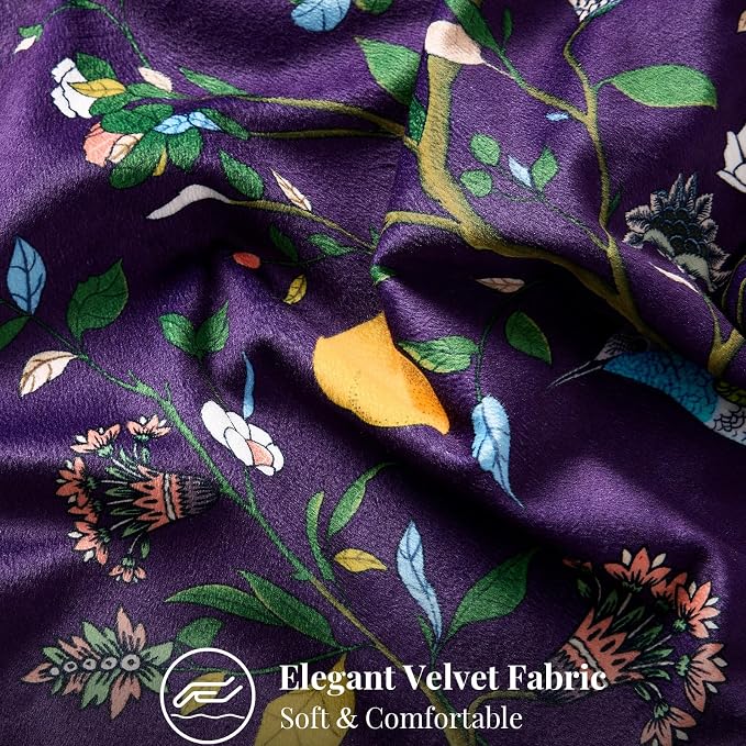 MUSSEL Purple Floral Vintage Decorative Pillow Covers 18x18 Set of 2 | Soft Velvet,Wild Flower Plant,Throw Pillows Case,Square,Colorful Farmhouse Cushion Covers,Home Sofa Bed Couch Decor