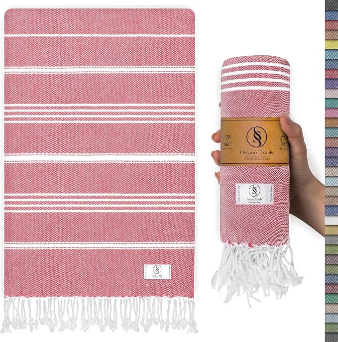 Ossano Cute Beach Towel - Quick Dry & Sand Free, Oversized (39" x 71"), Versatile, Perfect as Yoga Mat, Pool Towel, Turkish Towel, or Picnic Blanket - Coral