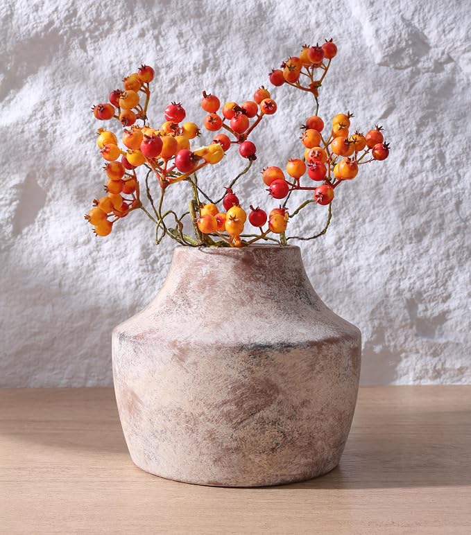 Ceramic Flower Vase, 5.3 Inch Rustic Vase for Flowers, Small Terracotta Pottery Vase for Home Decor, Farmhouse Decorative Vase for Living Room Kitchen Table Shelf Bedroom Decor