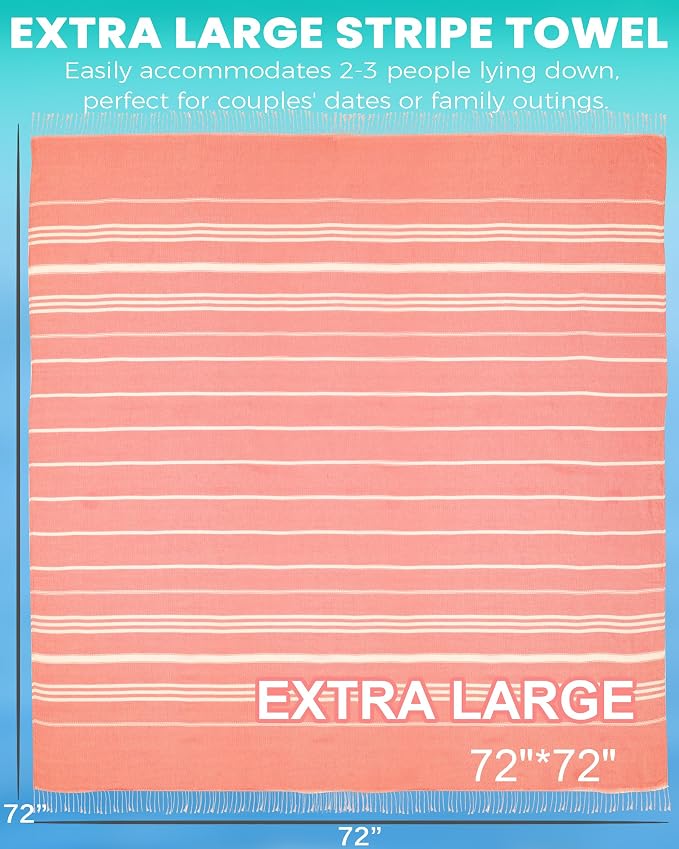 Antfuny Turkish Beach Towel Jumbo Extra Large XL XXL Big Oversized Giant Huge Thin Outdoor Picnic Accessories Airplane Travel Essentials Camping Gears Must Haves Yard Yoga Mat Coral