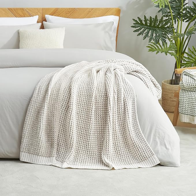 Knit Throw Blanket, Soft Chenille Cozy Breathable Pineapple Chunky Decorative Blanket for Couch, Bed & Sofa, French-Inspired Lightweight Warm Gift for Women, Beige, 50"x60"
