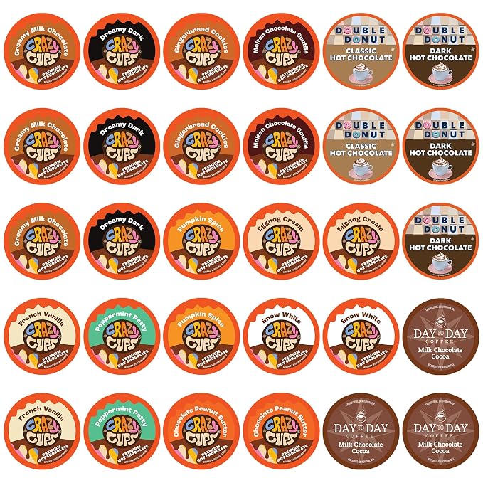 Perfect Samplers Hot Chocolate Single Serve Cups For Keurig K cup Brewers, Variety Pack Sampler, Cocoa, 30 Count