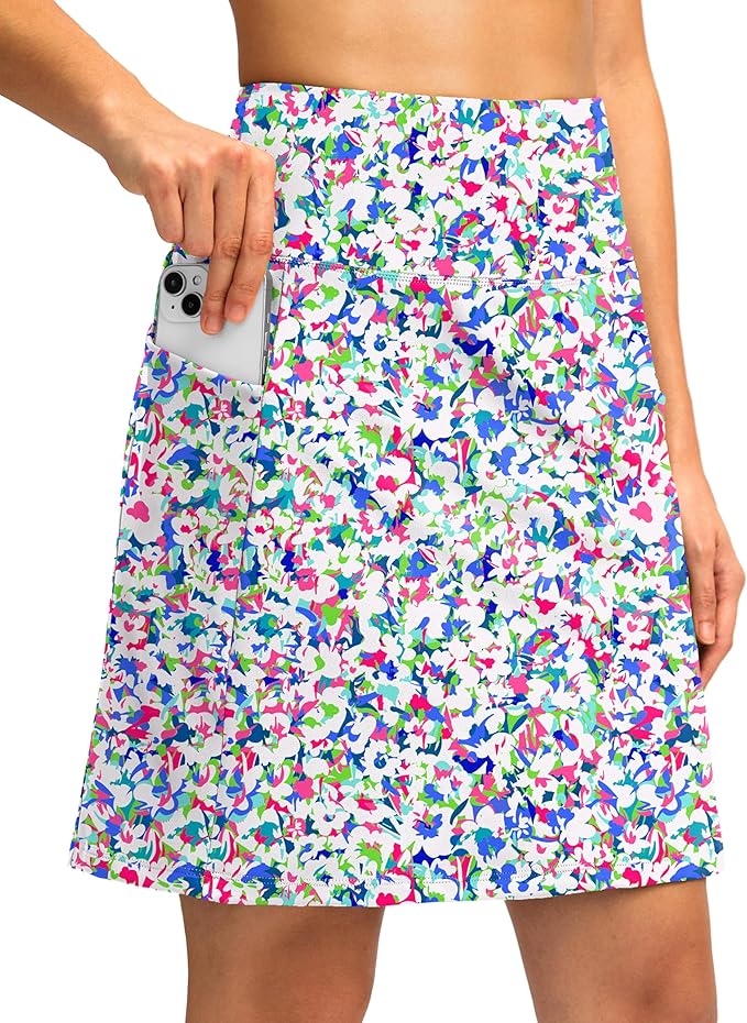 Women's 18" Skorts with 4 Side Pockets High Waisted Long Golf Skirt | Soft, Lightweight, Stretch, Breathable, Mesh Built-in Shorts, Athletic, Tennis, Dressy, Casual