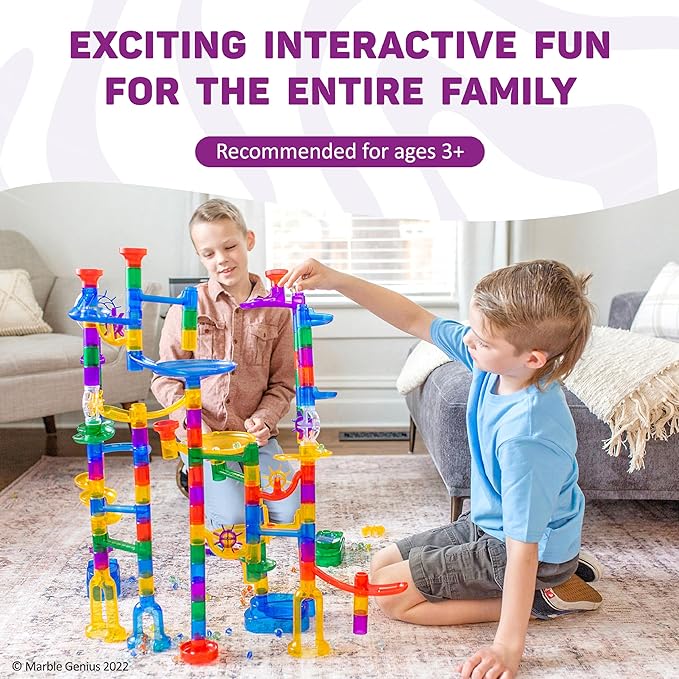 Marble Genius Marble Run - 300 Complete Pieces Maze Track Toys for Adults, Teens, Toddlers & Kids Aged 4-8 Years Old, (181 Translucent Marbulous Pieces + 119 Glass-Marble Set), Extreme Set
