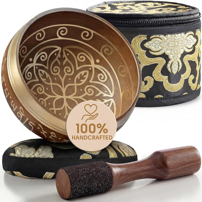 Silent Mind Tibetan Singing Bowl Set – Easy to Play & Beginner Friendly Meditation Bowl with Cushion, Mallet & Case | Stress Relief & Mindfulness | Gift-Ready