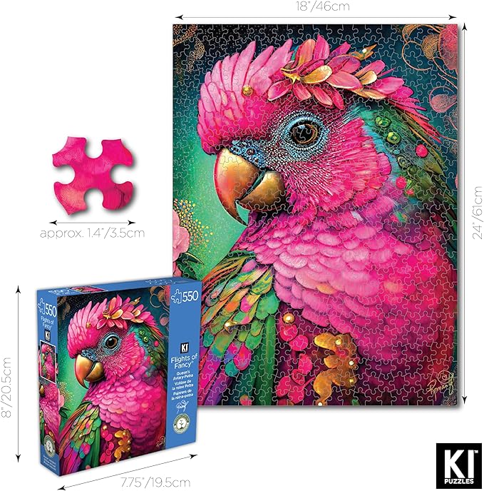 550 Piece Puzzle for Adults – Hard, Difficult, Challenging Jigsaw – Queen's Aviary by Petra – RomantzArt Bird Puzzle – 24x18 Inches