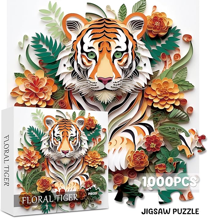 Puzzle 1000 Piece for Adults Jigsaw Featuring Aesthetic Home Decoration Unique Gift for Cat Lovers Premium Large Puzzle for Family Fun (Tiger Puzzles-1000pcs)