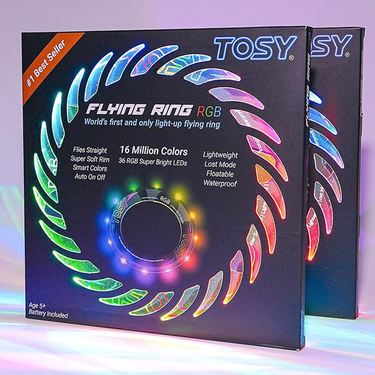 TOSY Flying Ring - 36 RGB Multicolor or 12 Monocolor LEDs, Super Bright, Lost Mode, Auto Light Up, Valentine Easter Gift for Kid/Teen/Boy/Girl, Safe, Waterproof, Pool/Beach/Camping Toy