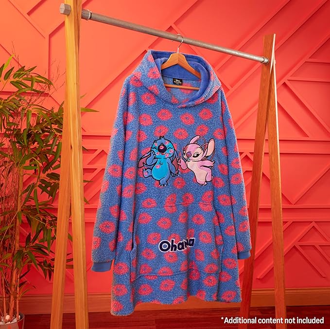 Disney Fleece Hoodie for Adults and Teenagers Oversized Hooded Poncho One Size - Stitch Gifts
