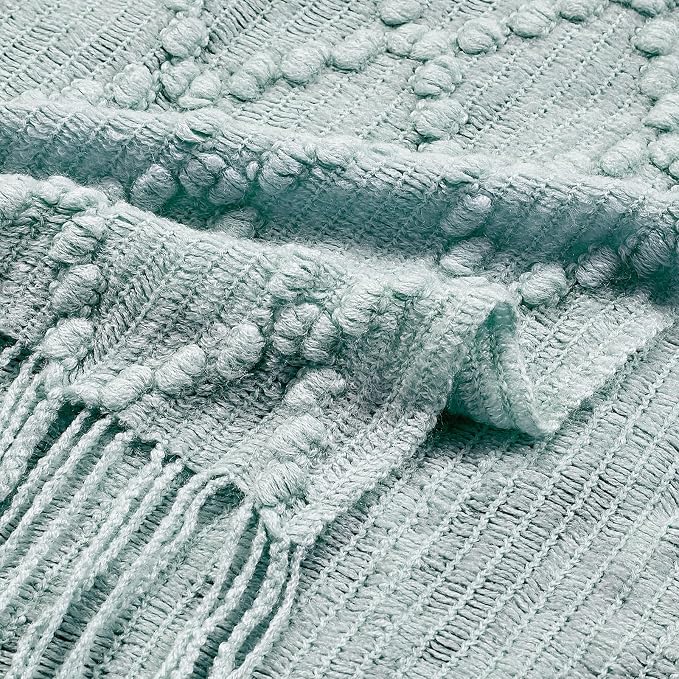 BOURINA Auqa Throw Blanket 50 x70 Inch Jacquard Throw Knitted Blanket | Jacquard Argyle Throw Textured Solid Soft Throws and Blankets for Sofa or Bed Knitted Decorative Blanket