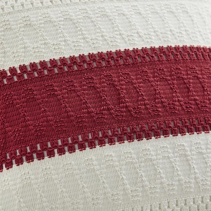 2pk Boho Pillow Covers 16x16, Natural White/Contrast/Red | 100% Organic Cotton Body, Stripe Embroidery, Farmhouse Decorative Cushion Covers for Sofa Bed Living Room Home Decor