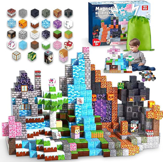 Magnetic Blocks | Upgraded Magnets, 150PCS Magnetic Building Blocks, Storage Bag Included, STEM Toys for Kids Ages 3+, Magnetic Blocks for Kids Ages 4-8, Birthday Gifts for Boys and Girls