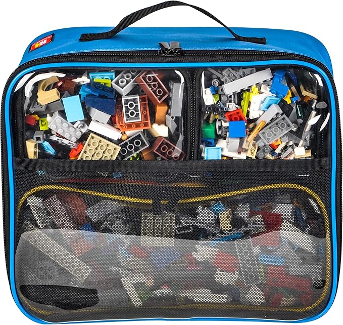 4-piece Kids Toy Storage Organizer Set Bag for Lego Building Bricks with See Through Clear TPU Top, Small Toy Packing Cube Bags, Clean Up Container case(blank pattern)