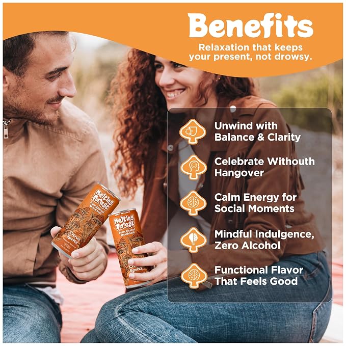 Melting Forest Functional Mocktail - 4 Variety Flavors - Alcohol-Free, Euphoric Adaptogen Drink with Reishi, Antrodia, Lion’s Mane, L-Theanine & Ashwagandha - 10 Calories, Vegan, Gluten-Free (16 Pack)