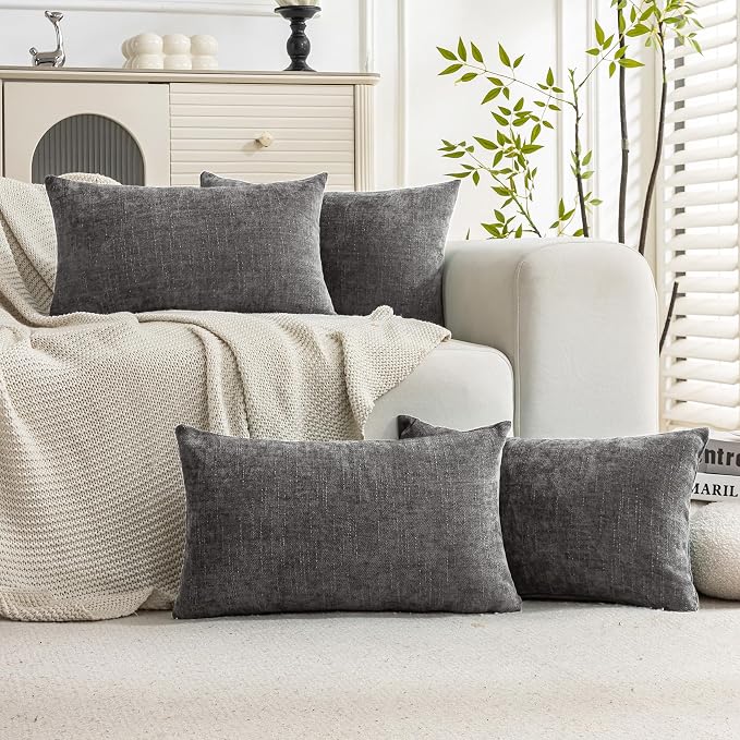 Set of 4 Soft Textured Decorative Throw Pillow Covers 12X20 Inch Cozy Farmhouse Cushion Cover Square Accent Pillow Cases for Bed Couch Sofa Living Room, Grey