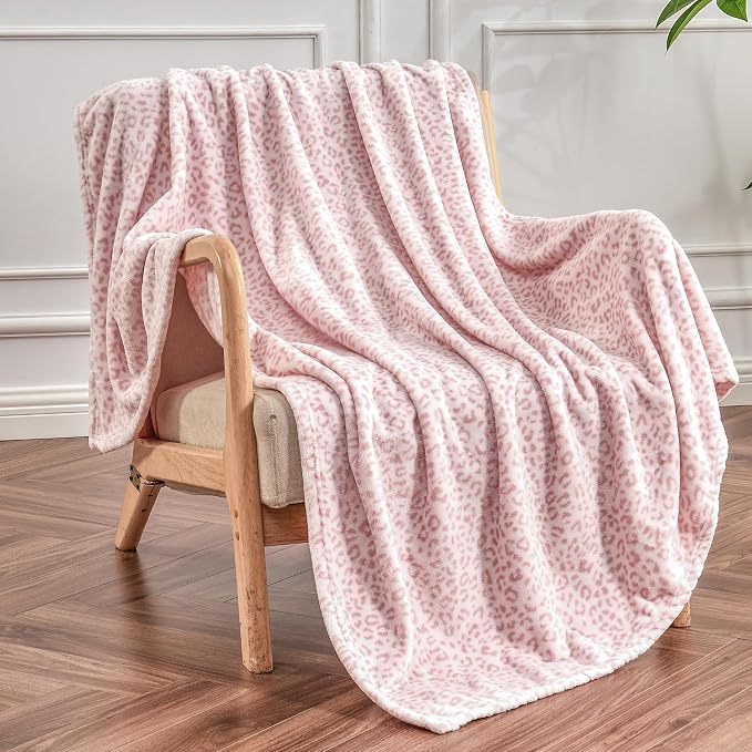 Edenleaf Leopard Print Blanket Fleece Throw for Bed Sofa Travel and Camping, Super Soft Cozy Fluffy Plush Cheetah Print Blanket for All Seasons 60"x80"(Light Pink)