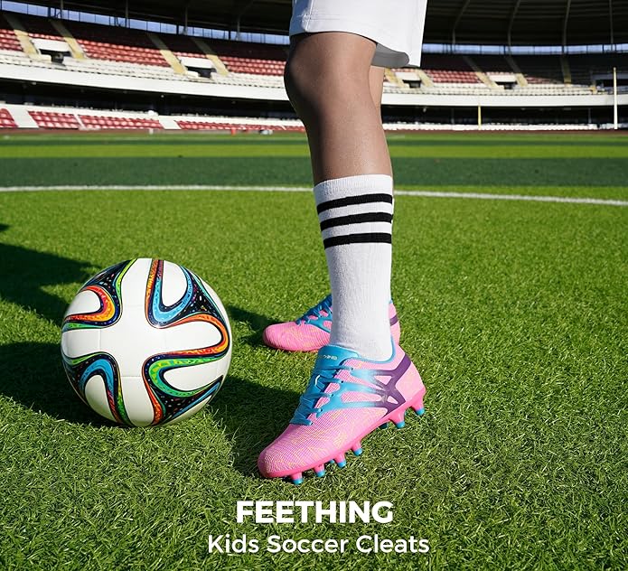 Kids Soccer Cleats Firm Ground - Lightweight Breathable Football Shoes for Boys Girls Youth Outdoor Training on Natural Grass