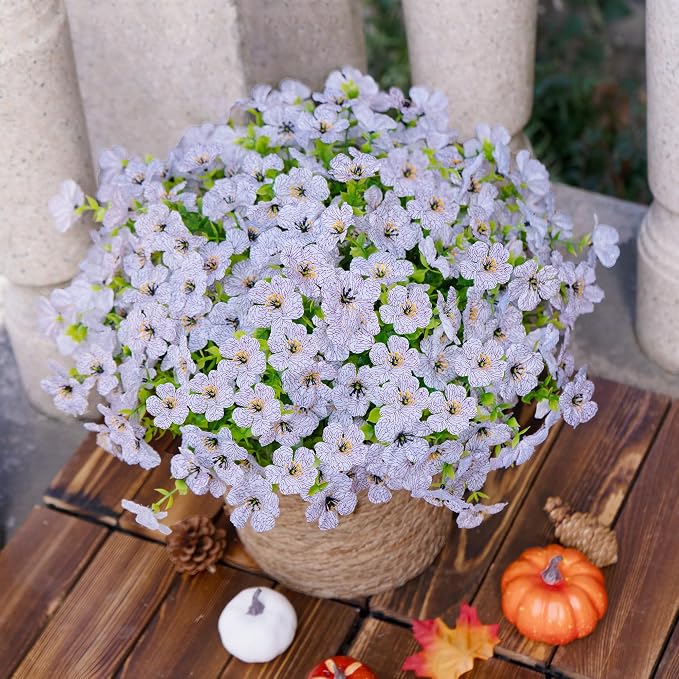 Artificial Faux Flowers Plants for Outdoors Spring Summer Decoration,12 Bundles Realistic Fake Plants Silk Daisy Flowers UV Resistant Greenery for Outside Planters Front Porch Patio Garden Home(White)