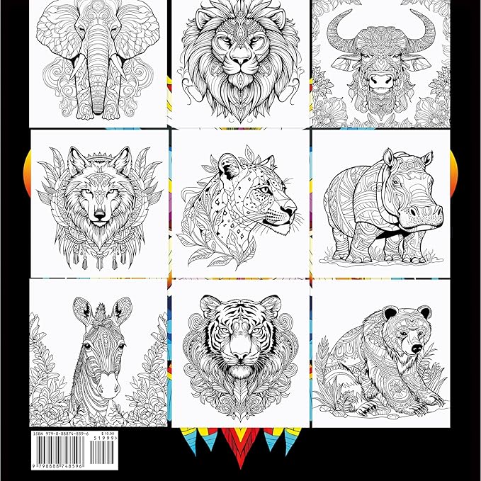FUNLAVIE Adult Coloring Book – Mandala Animal Designs, Spiral Bound Premium Coloring Book for Adults, Stress Relief & Relaxation, High Detail Mandala Animal Patterns