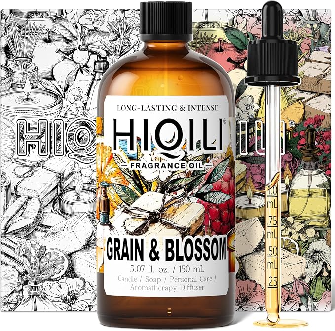 HIQILI Grain & Blossom Fragrance Oil for Diffuser, Candle & Solid Perfume | Fresh Floral Aroma For DIY Creations, Gentle For Body Use, Ideal For Diffuser, Candles & Solid Perfume - 150mL / 5.07 Fl Oz