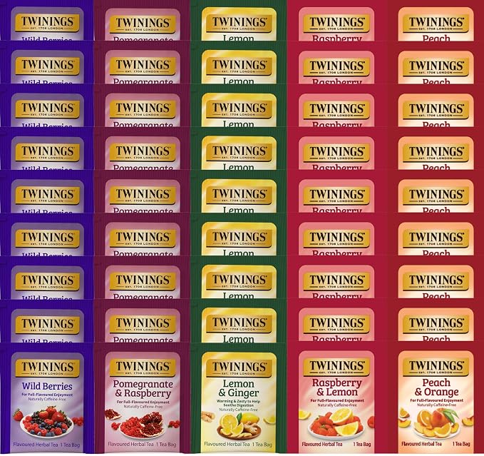 Twinings Fruity Herbal Assorted Caffeine Free Tea Bag Sampler (Pack of 45) Boxed Variety Gift Set