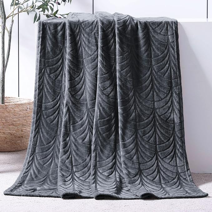 Whale Flotilla Soft Flannel Fleece Throw Blanket for Couch, Dark Grey | Cozy Lightweight Breathable Velvet Sofa Throws, Plush Fluffy Vintage Pattern Decorative Blanket for Bed, All Season, 50"x60"