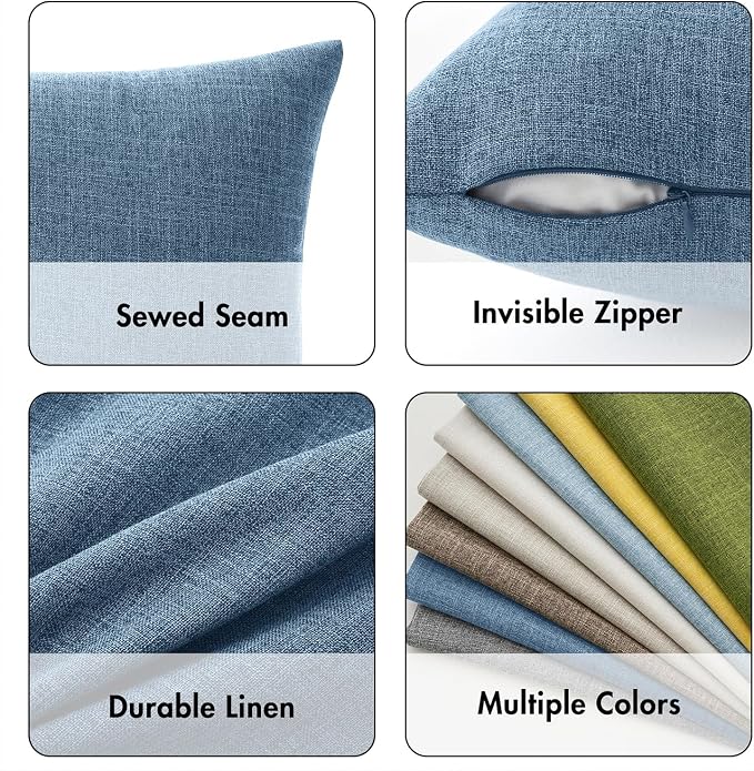 MIULEE Pack of 2 Decorative Linen Burlap Pillow Covers Farmhouse Boho Accent Pillowcases Modern Home Decor for Couch Sofa Bedroom Living Room 18x18 Inch Steel Blue