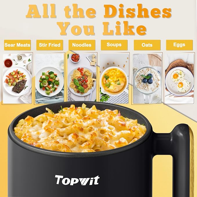 TOPWIT 1.8L Electric Hot Pot with Steamer, Ramen Cooker with Dual Power | Multifunctional for Steak, Egg, Soup & Noodles, Non-Stick Pot, Portable for Dorm & Office, Overheat & Boil-Dry Protection