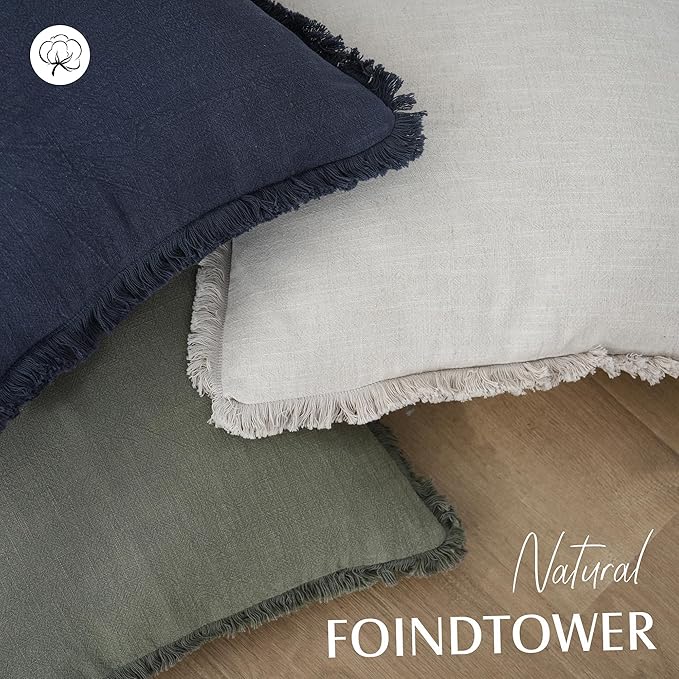 Foindtower Set of 2 Decorative Linen Fringe Throw Pillow Covers Boho Farmhouse Cushion Cover with Tassels Accent Pillowcase for Couch Bed Sofa Living Room Home Bedroom Decor, 12×24 Inch, Navy Blue