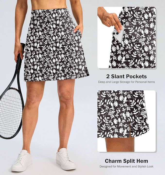 18" Skorts for Women 3 Pockets High Waist Long Athletic Tennis Skirt Golf Skort for Casual Summer Travel