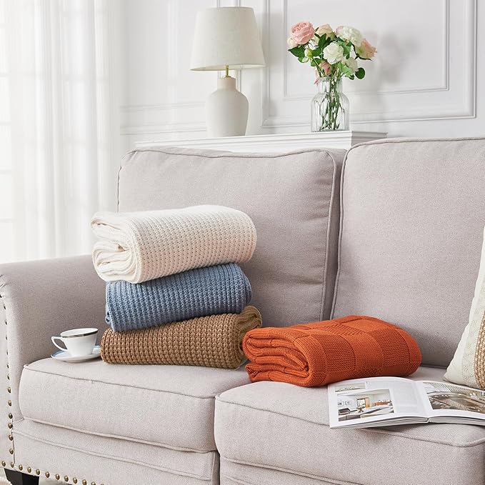 Douceur Light Brown Throw Blanket for Couch, Soft Chunky Cable Knit Throw Blanket, Classic Fisherman's Rib Stitch Pattern Throw for Living Room Gift, 50"X60"