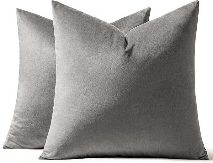 MIULEE Velvet Throw Pillow Covers 22x22 Inch Pack of 2 Grey | Soft Solid Decorative Pillow Covers, Modern Luxury Home Decor, for Couch Chair Sofa Bedroom Livingroom