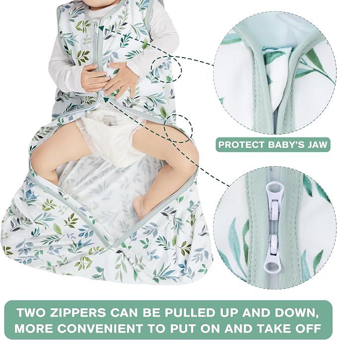 BSTOPPT 3 Pack Baby Sleep Sack 0-6 Months 100% Rayon Cotton Baby Sleeping Bag 2-Way Zipper Toddler Wearable Blankets Comfy Stretchy Lightweight TOG 0.3 （Banana&leaf&green）