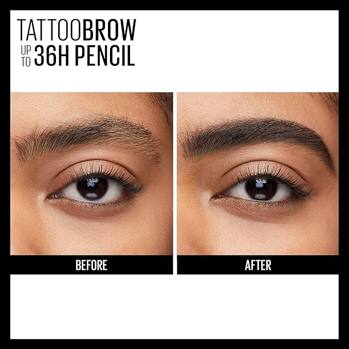 Maybelline TattooStudio Waterproof Eyebrow Pencil, Sharpenable, Longwear, Long Lasting, Pigmented Eyebrow Pencil for Defined Brows, Black Brown, 1 Count
