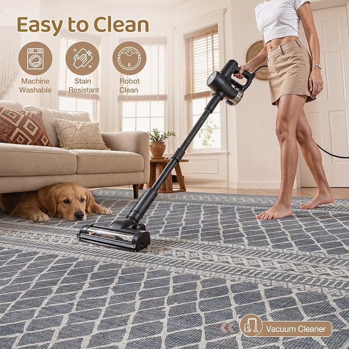 cotiled 5x8 Area Rugs Living Room Rug: Washable Boho Rugs with Non Slip Backing Large Soft Indoor Stain Resistant Carpet for Bedroom Farmhouse Dining Room Lightweight Home Decor Charcoal Grey