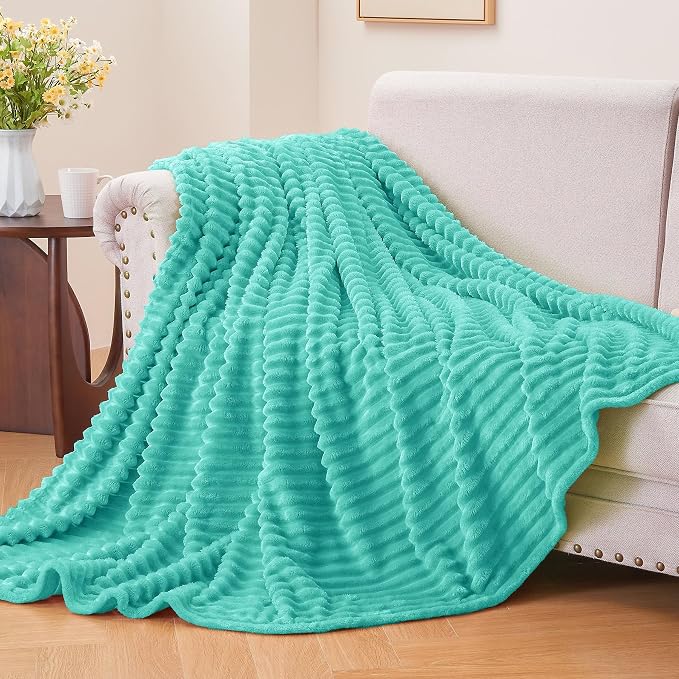 BEDELITE 3D Ribbed Jacquard Aqua Fleece Twin Blanket for Bed, 60x80 Inch | Soft Warm Decorative Fluffy Blanket, Cozy Plush Lightweight Fuzzy Throw Blanket for Couch Sofa Room Decor, Gift for Women