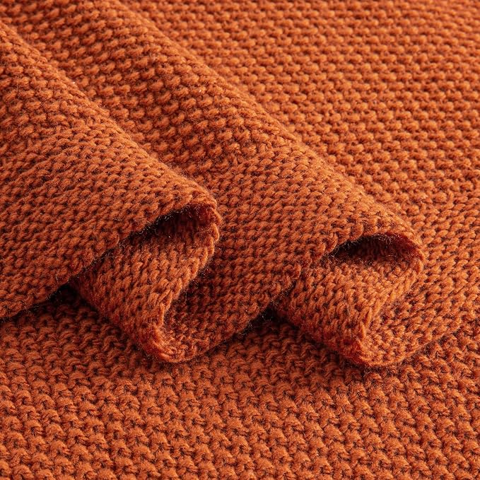 CozeCube Burnt Orange Seed Stitch Throw Blanket 50"x60", Farmhouse Decor | Blanket for Couch, Soft Cozy Cable Knit Throw for Bed Sofa Living Room, Lightweight Warm Decorative Christmas Blanket