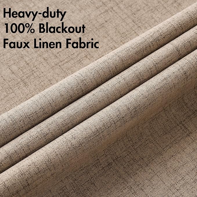 MIULEE 100% Blackout Linen Textured Curtains for Bedroom Solid Thermal Insulated Copper Brown Grommet Room Darkening Curtains & Drapes Luxury Decor for Living Room 52 x 72 Inch (2 Panels)