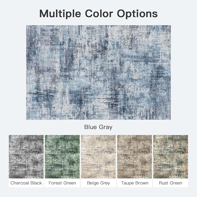 8x10 Area Rug for Living Room, Abstract Washable Non-Slip Large Rugs, Blue | Soft Neutral Carpet for Bedroom, Dining Room, Home Office Nursery Indoor, Stain Resistant, Non-Slip, Low Pile Modern Rug