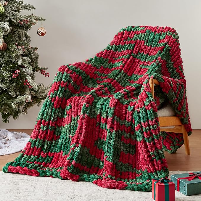 Negwoo Chunky Knit Throw Blanket, Knitted Throw Chenille Yarn, 50"*60" | Soft Thick Cable Knitted Blankets, Handmade Big Thick Blanket, Machine Washable Cute Comfy Blanket for Home Decor, X stripe