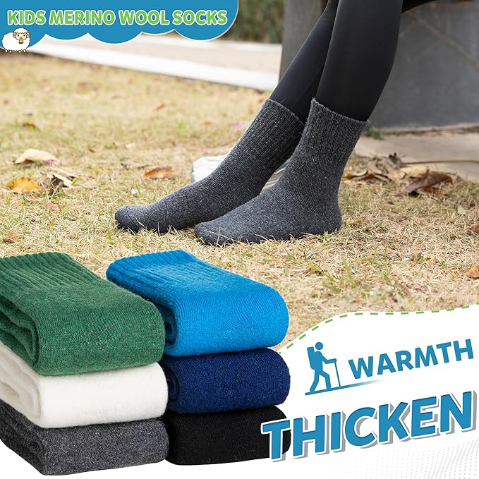 WEVIAS Kids Merino Wool Hiking Socks Boys Thermal Winter Cozy Boot Warm Cushion Socks 6 Pairs