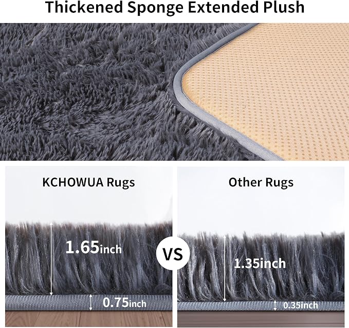 5x7 Thick Grey Shag Rug for Bedroom, Soft Plush Fluffy Carpet | Area Rug for Living Room, Kids Nursery, Boys Girls Room, Washable Non Slip Shaggy Carpet