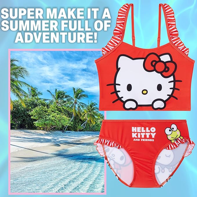 Paw Patrol | Hello Kitty | Peppa Pig Girls Swimsuit, Two Piece Bikini Top & Bottom Set, Bathing Suits with Adjustable Straps