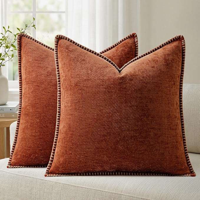 a moment Fall Decorative Throw Pillow Covers Pack of 2,16x16 Inch Crafted Border Rust