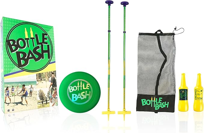 Bottle Bash Outdoor Flying Disc Game Set – Frisbee Toss Backyard and Beach Game for Family, Adult & Kids - Beersbee & Polish Horseshoes