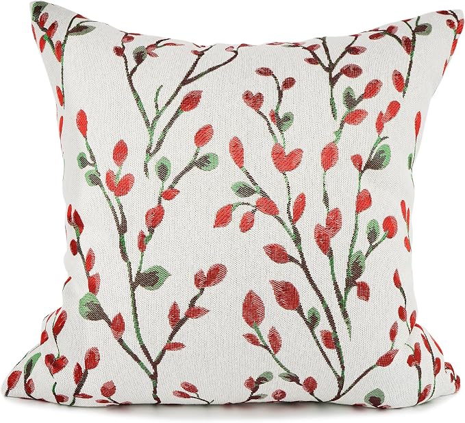 YOUR SMILE Christmas Red Classical Embroidery Jacquard Teal Leaf Pattern Square Decorative Throw Pillow Case Cushion Cover 18 x 18 inch
