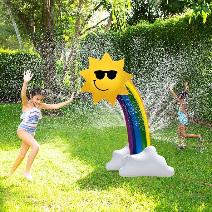 PoolCandy 5-Foot Giant Inflatable Rainbow Sprinkler – Sun Shower Backyard Water Toy for Kids & Adults, Garden Hose Splash Play for Summer Parties
