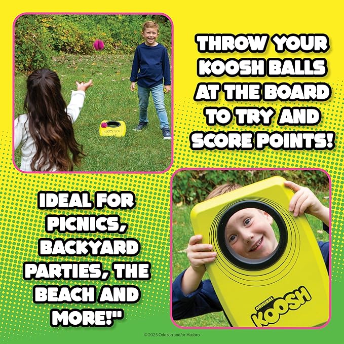 Koosh Kornhole, Cornhole Set for Kids - Outdoor Toys for Boys and Girls, Perfect for Beginners, Preschool Toys, Easy Storage, 1 Kornhole Board, 6 Koosh Balls Included, Ages 5+